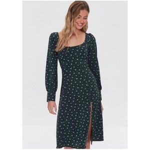 NWOT. Size S. Green floral high slit dress.